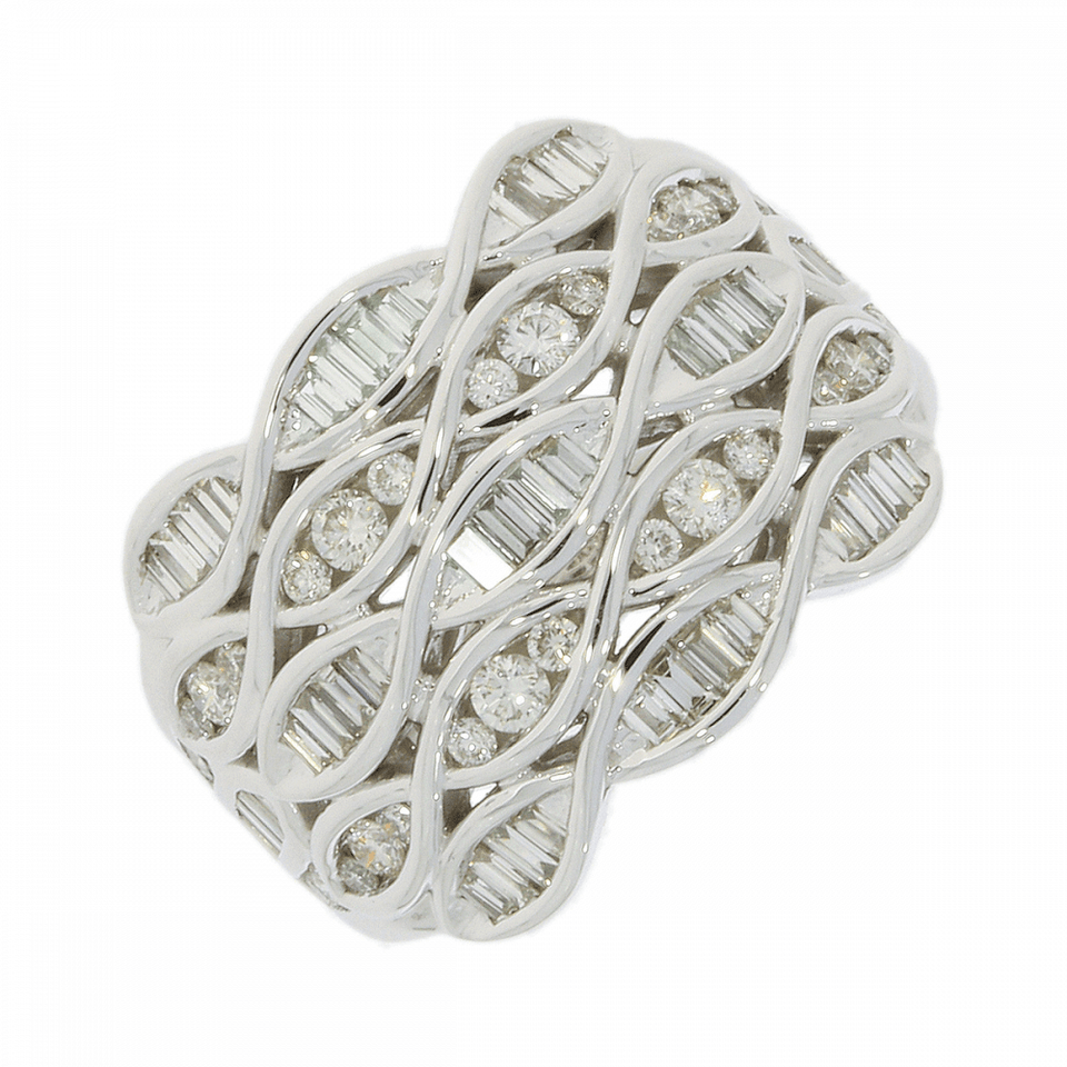 Francis & Gaye 9ct White Gold Round & Baguette Diamond Ring - Size 'N'