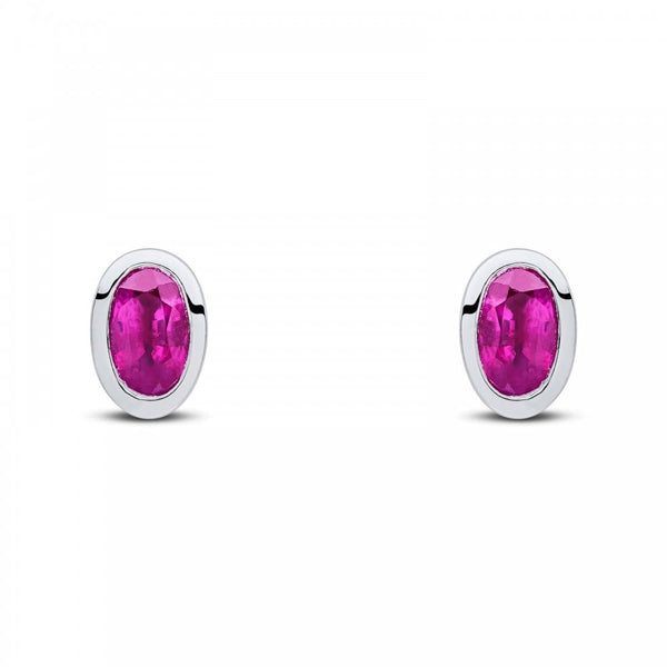 Francis & Gaye 9ct White Gold Rubover Oval Ruby Ear Studs