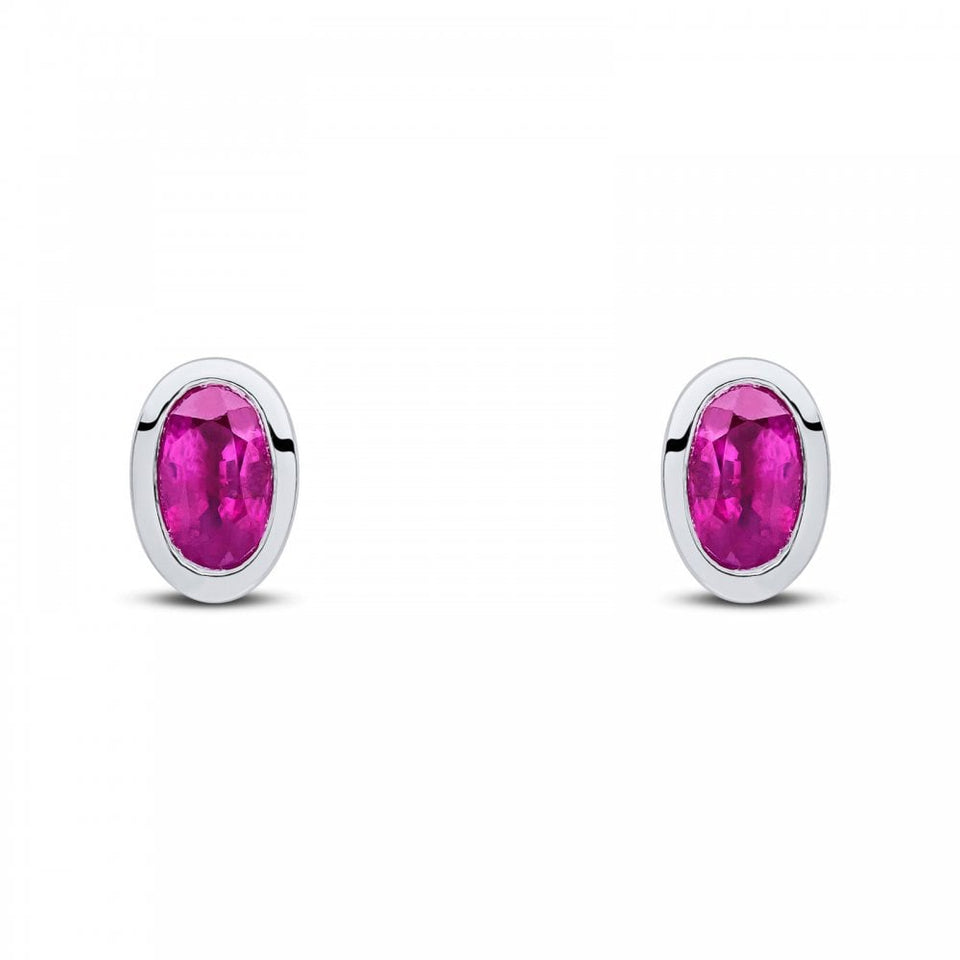 Francis & Gaye 9ct White Gold Rubover Oval Ruby Ear Studs