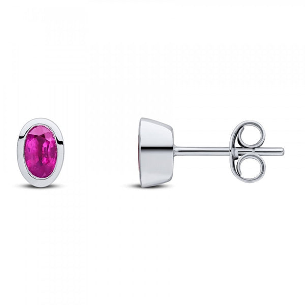Francis & Gaye 9ct White Gold Rubover Oval Ruby Ear Studs