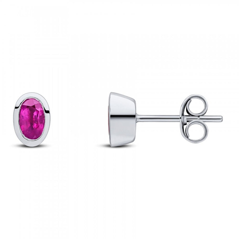 Francis & Gaye 9ct White Gold Rubover Oval Ruby Ear Studs