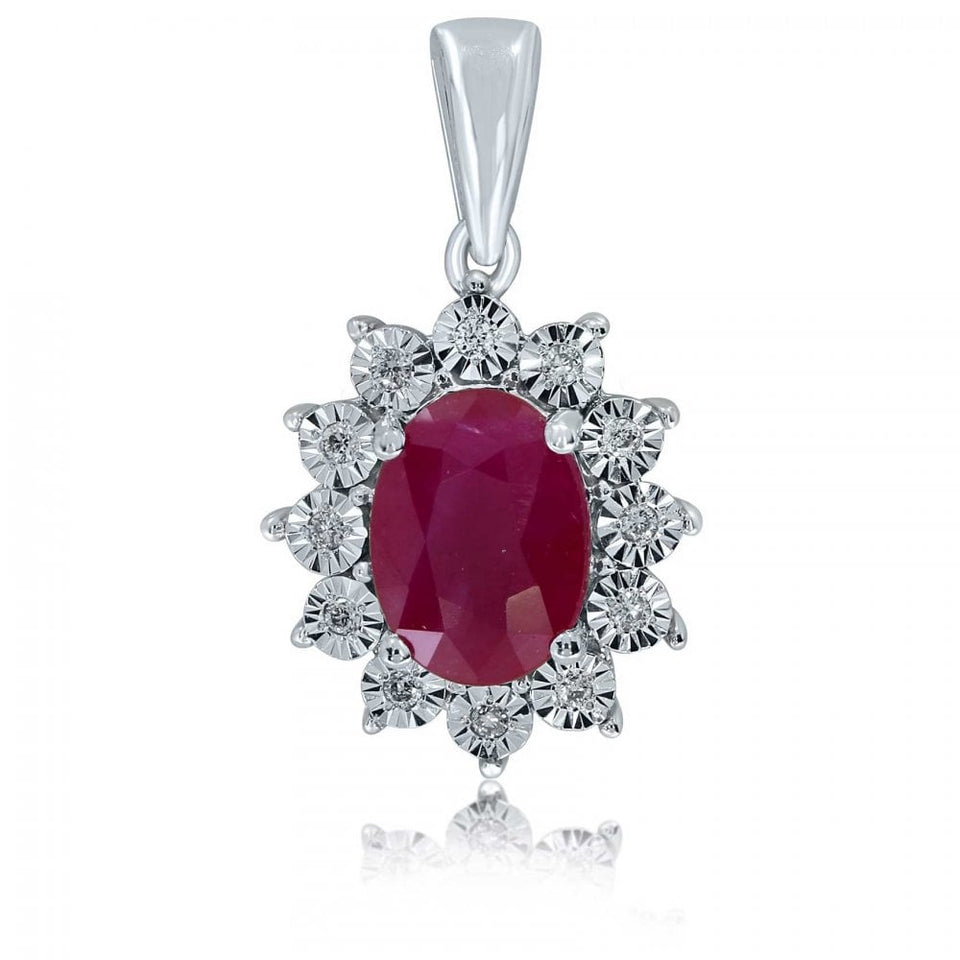 Francis & Gaye 9ct White Gold Ruby & Diamond Cluster Pendant