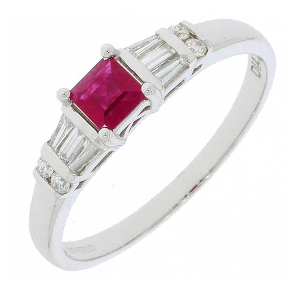Francis & Gaye 9ct White Gold Ruby & Diamond Ring - Size 'L'
