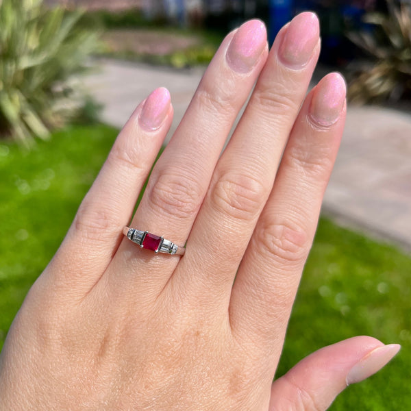 Francis & Gaye 9ct White Gold Ruby & Diamond Ring - Size 'L'