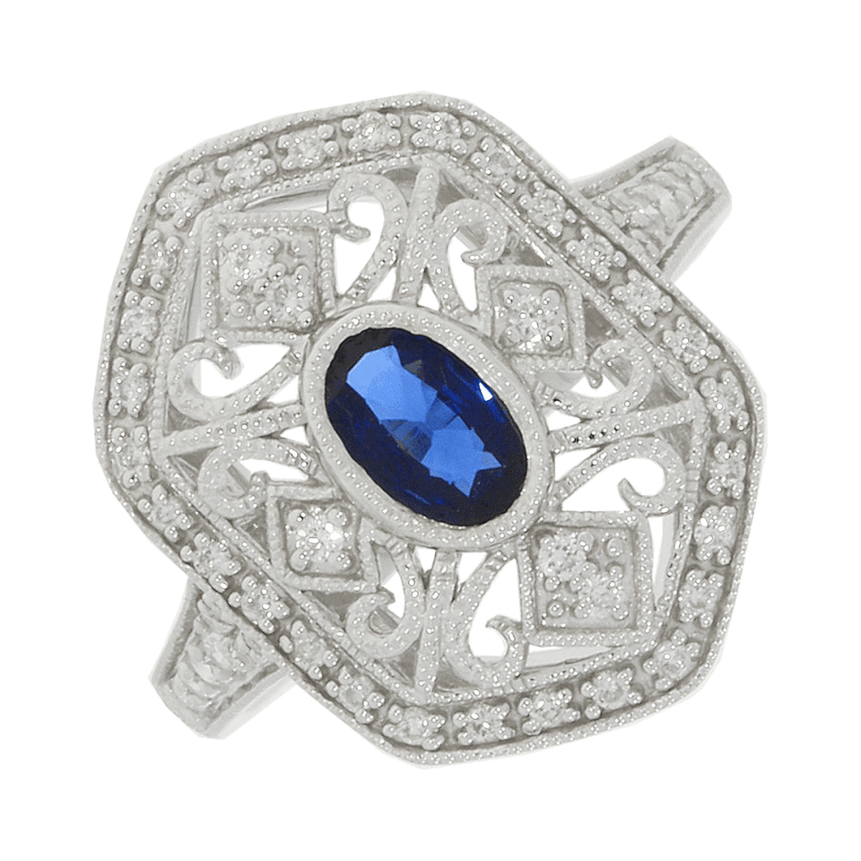 Francis & Gaye 9ct White Gold Sapphire & Diamond Shield Ring - Size 'M'