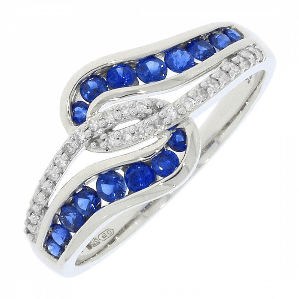 Francis & Gaye 9ct White Gold Sapphire & Diamond Twist Ring - Size 'O'