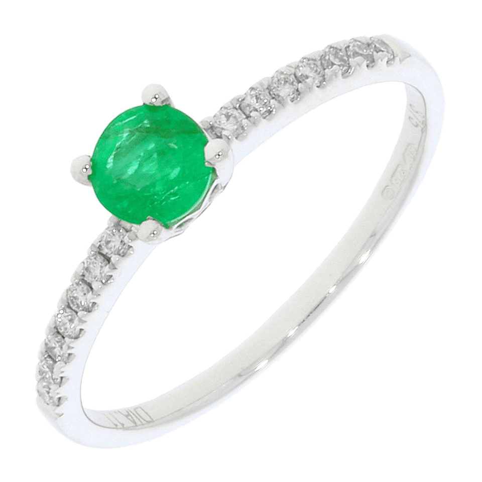 Francis & Gaye 9ct White Gold Single Emerald Diamond Shoulder Ring - Size 'N'