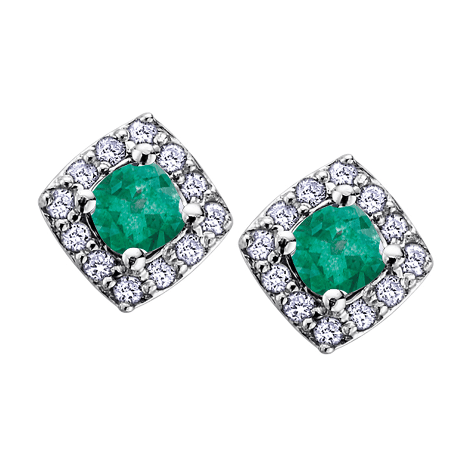 Francis & Gaye 9ct White Gold Square Diamond & Emerald Ear Studs