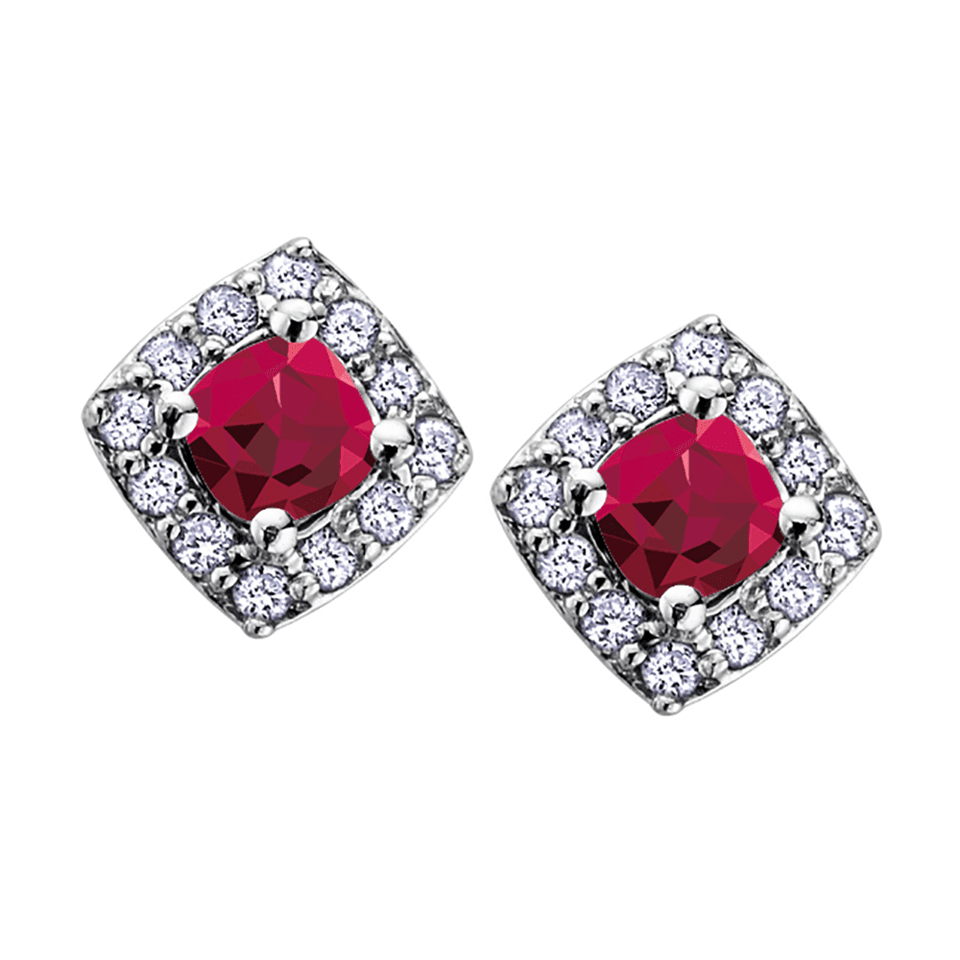 Francis & Gaye 9ct White Gold Square Ruby & Diamond Earrings
