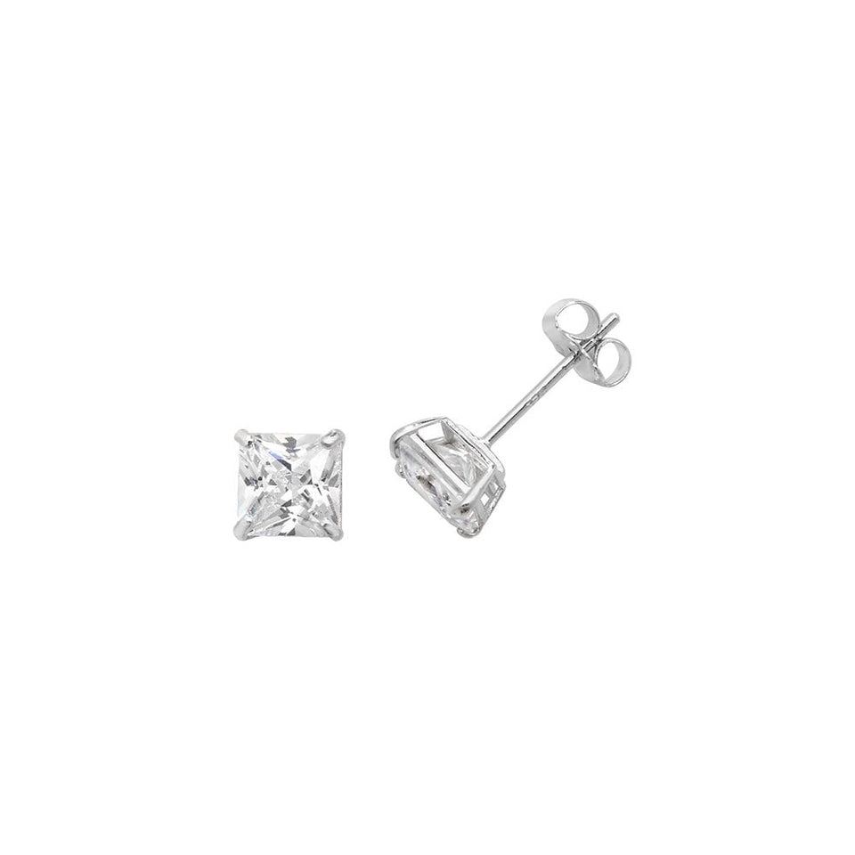 Francis & Gaye 9ct White Gold Square Stone Set Ear Studs