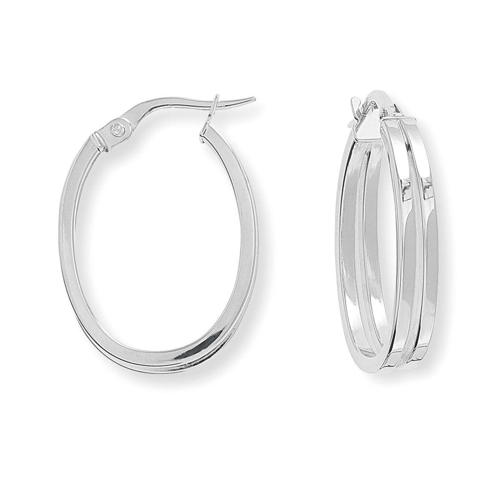 Francis & Gaye 9ct White Gold Square Tube Oval Hoop Earrings