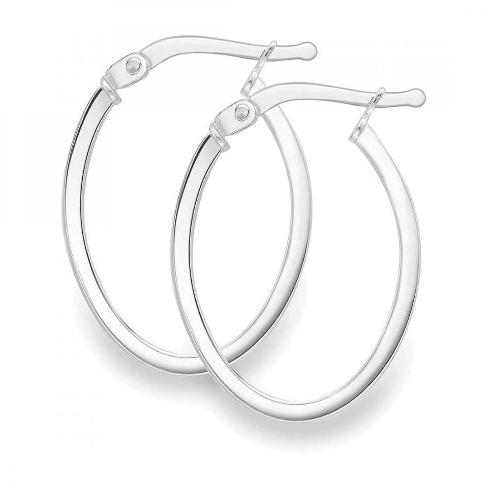Francis & Gaye 9ct White Gold Square Tube Oval Hoops