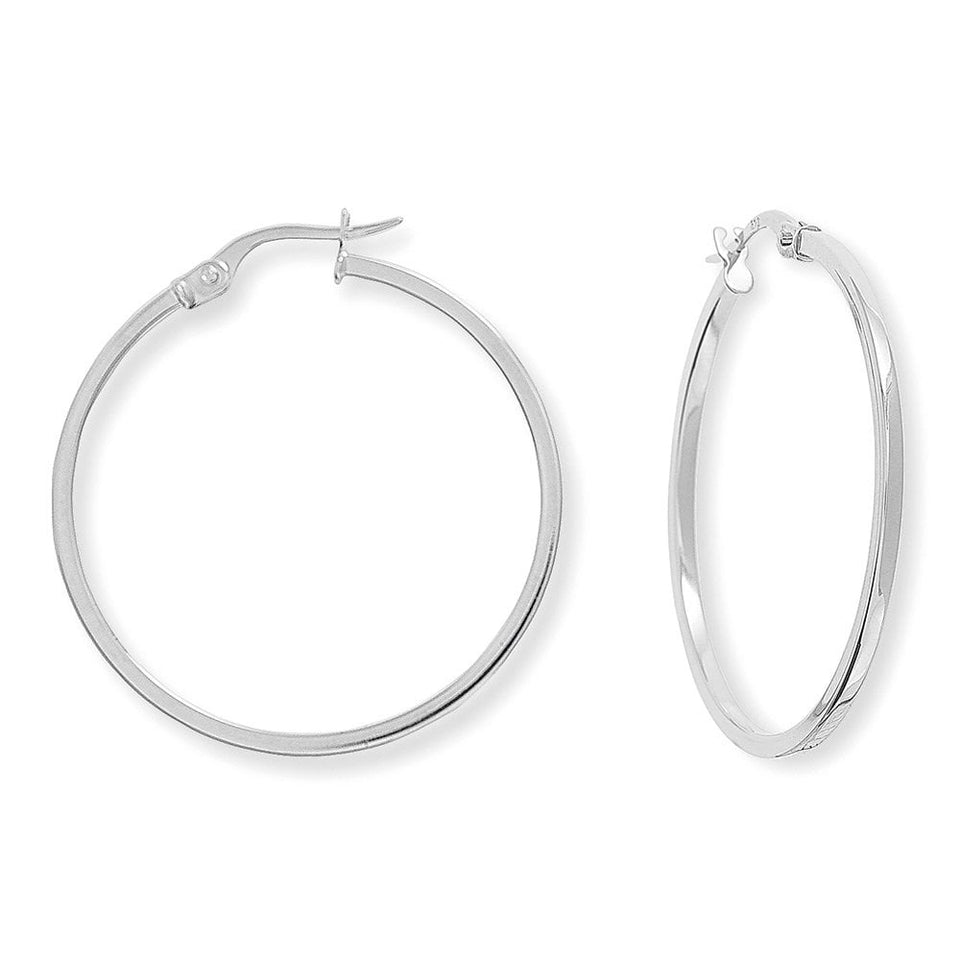Francis & Gaye 9ct White Gold Square Tube Round Hoop Earrings