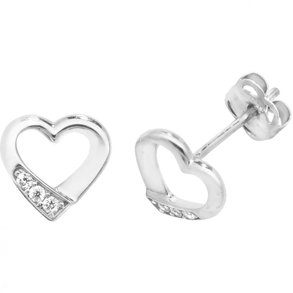 Francis & Gaye 9ct White Gold Stone Set Heart Stud Earrings