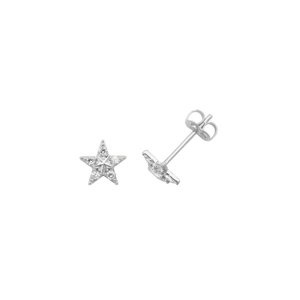 Francis & Gaye 9ct White Gold Stone Set Star Studs