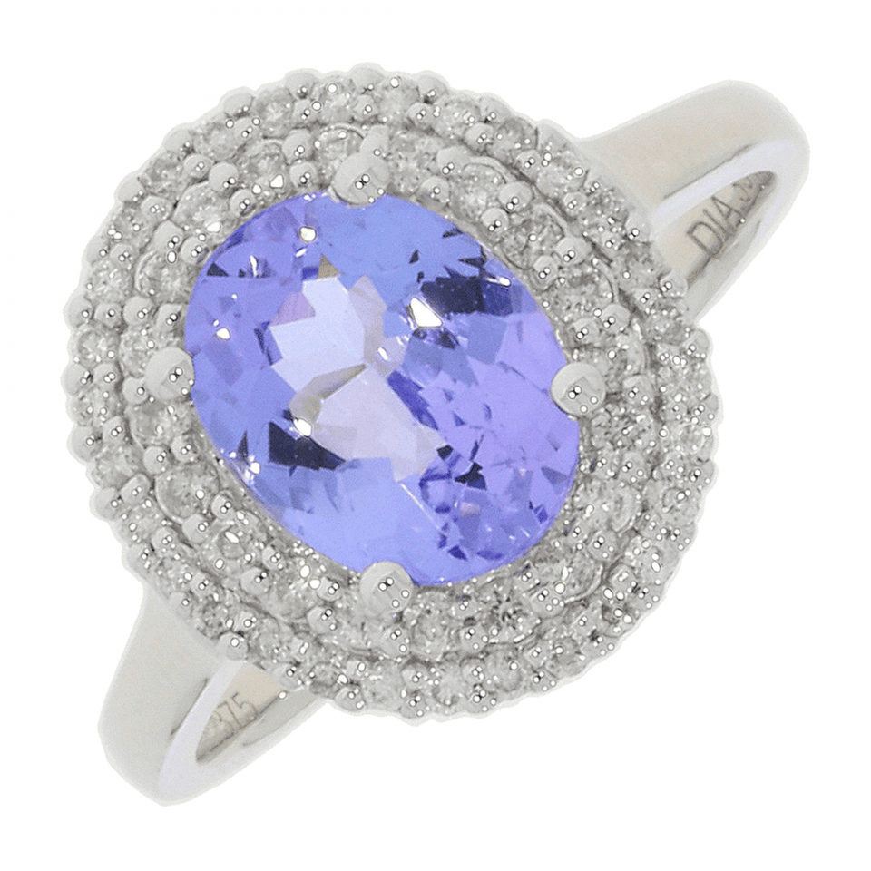 Francis & Gaye 9ct White Gold Tanzanite Diamond Cluster Ring - Size 'N'