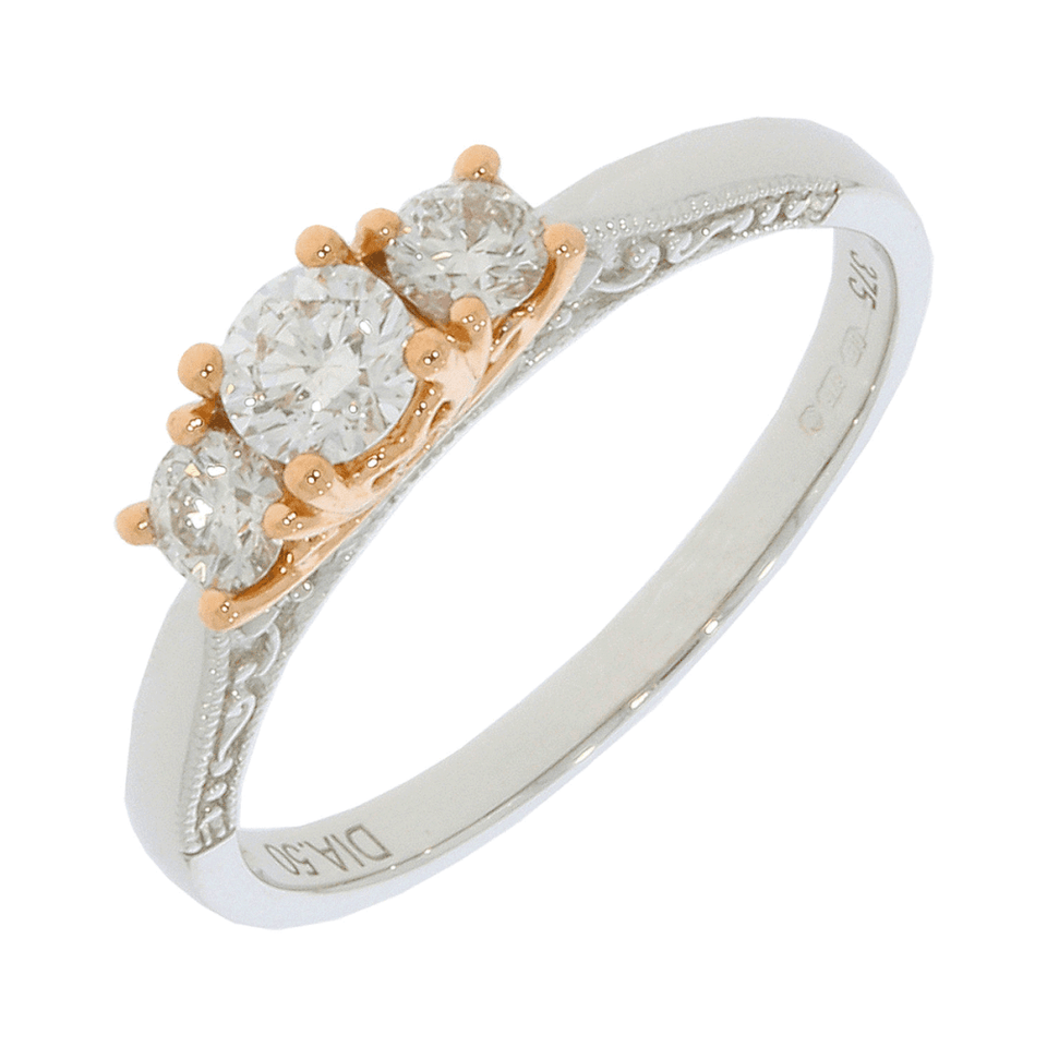 Francis & Gaye 9ct White & Rose Gold Diamond Three Stone Ring - Size 'Q'