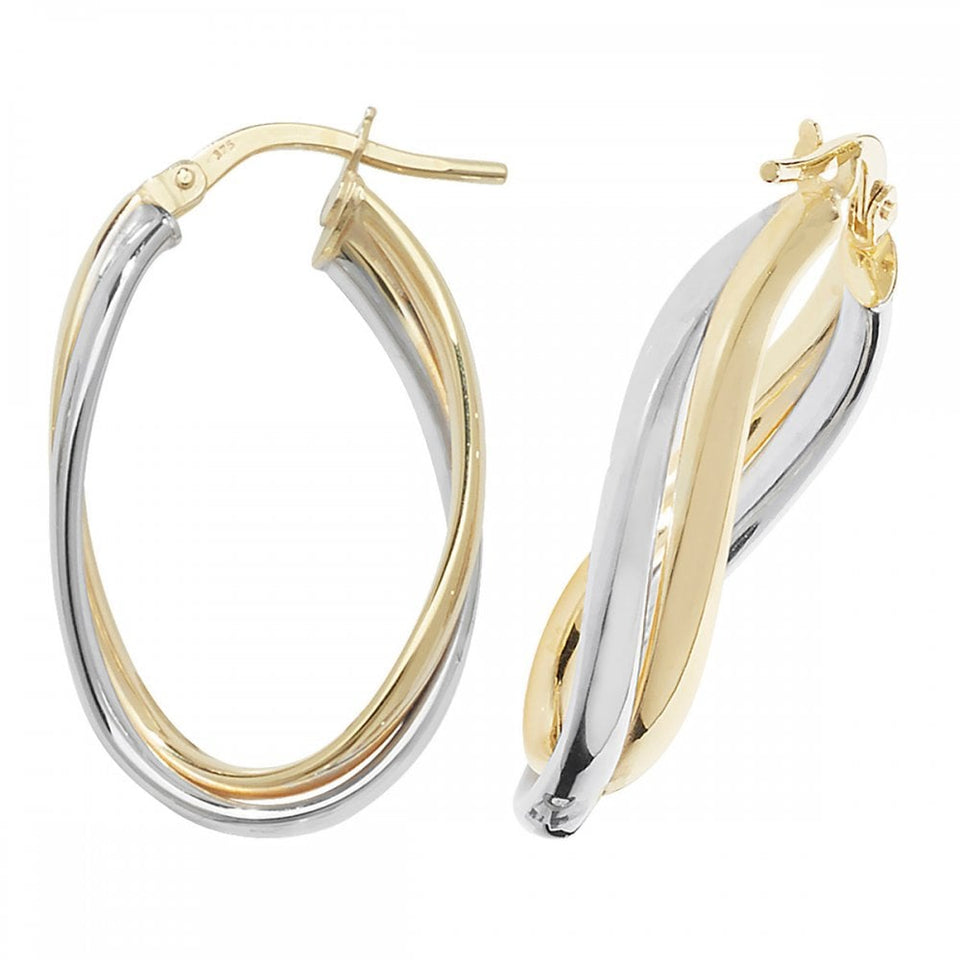 Francis & Gaye 9ct White & Yellow Gold Twisted Hoops