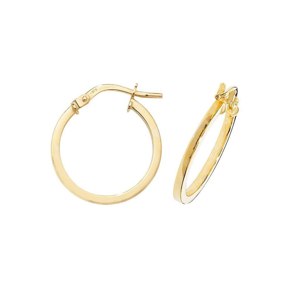 Francis & Gaye 9ct Yellow Gold 1.4mm Thick Squared Earring Hoops