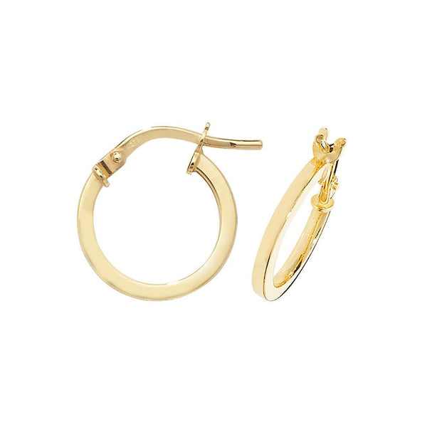 Francis & Gaye 9ct Yellow Gold 1.4mm Thick Squared Earring Hoops