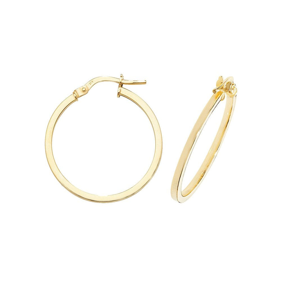 Francis & Gaye 9ct Yellow Gold 1.4mm Thick Squared Earring Hoops