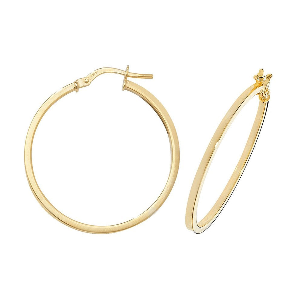 Francis & Gaye 9ct Yellow Gold 1.4mm Thick Squared Earring Hoops