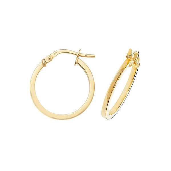Francis & Gaye 9ct Yellow Gold 1.4mm Thick Squared Earring Hoops