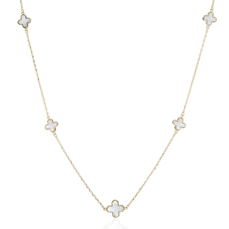 Francis & Gaye 9ct Yellow Gold 5 Flower Mother of Pearl Necklace