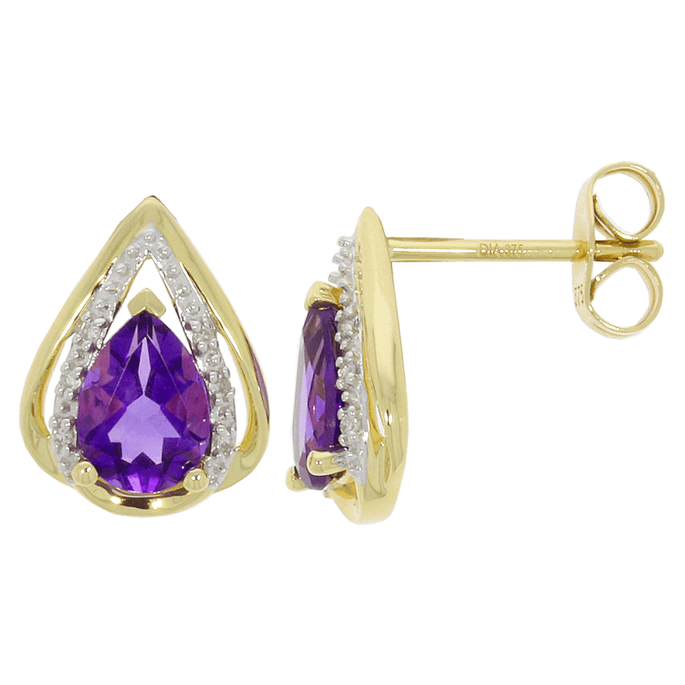 Francis & Gaye 9ct Yellow Gold Amethyst & Diamond Earrings