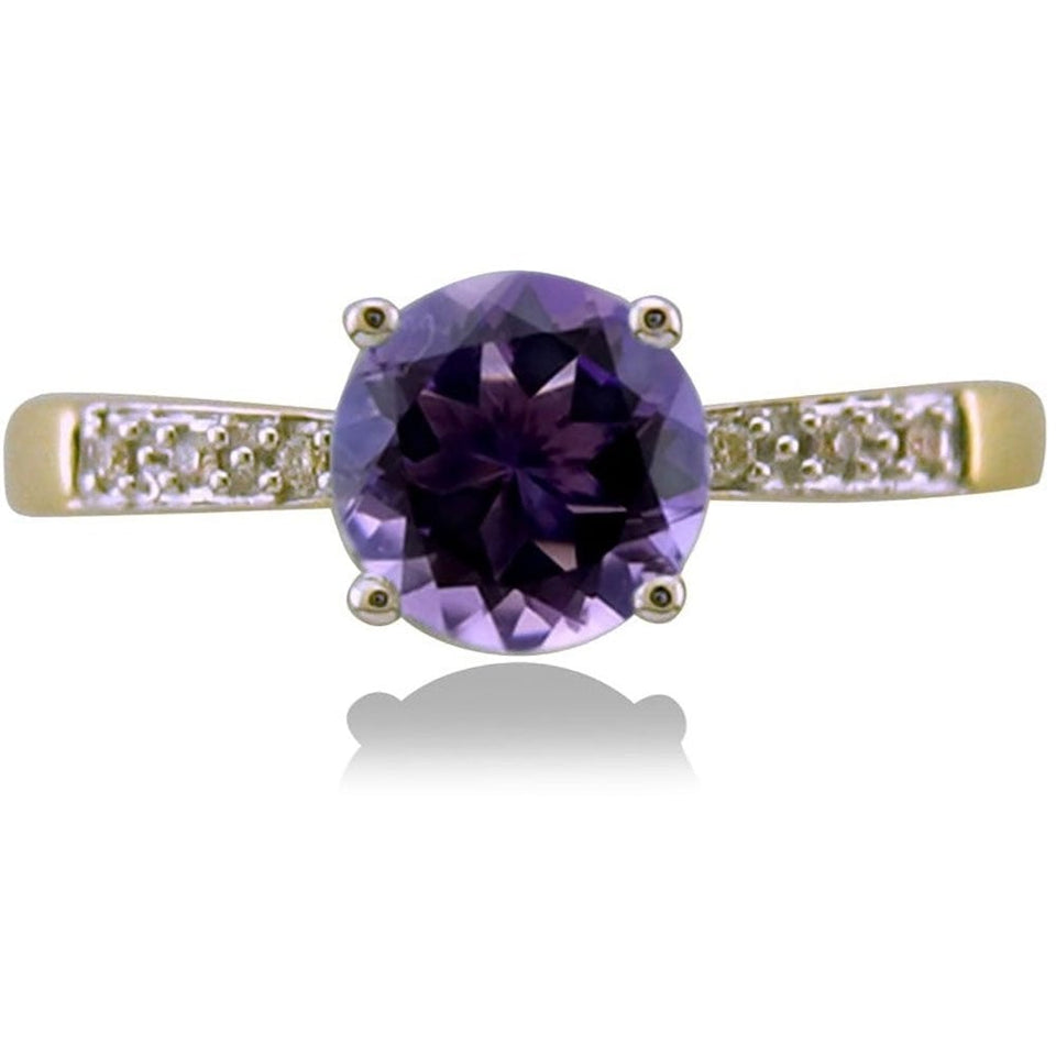 Francis & Gaye 9ct Yellow Gold Amethyst & Diamond Ring