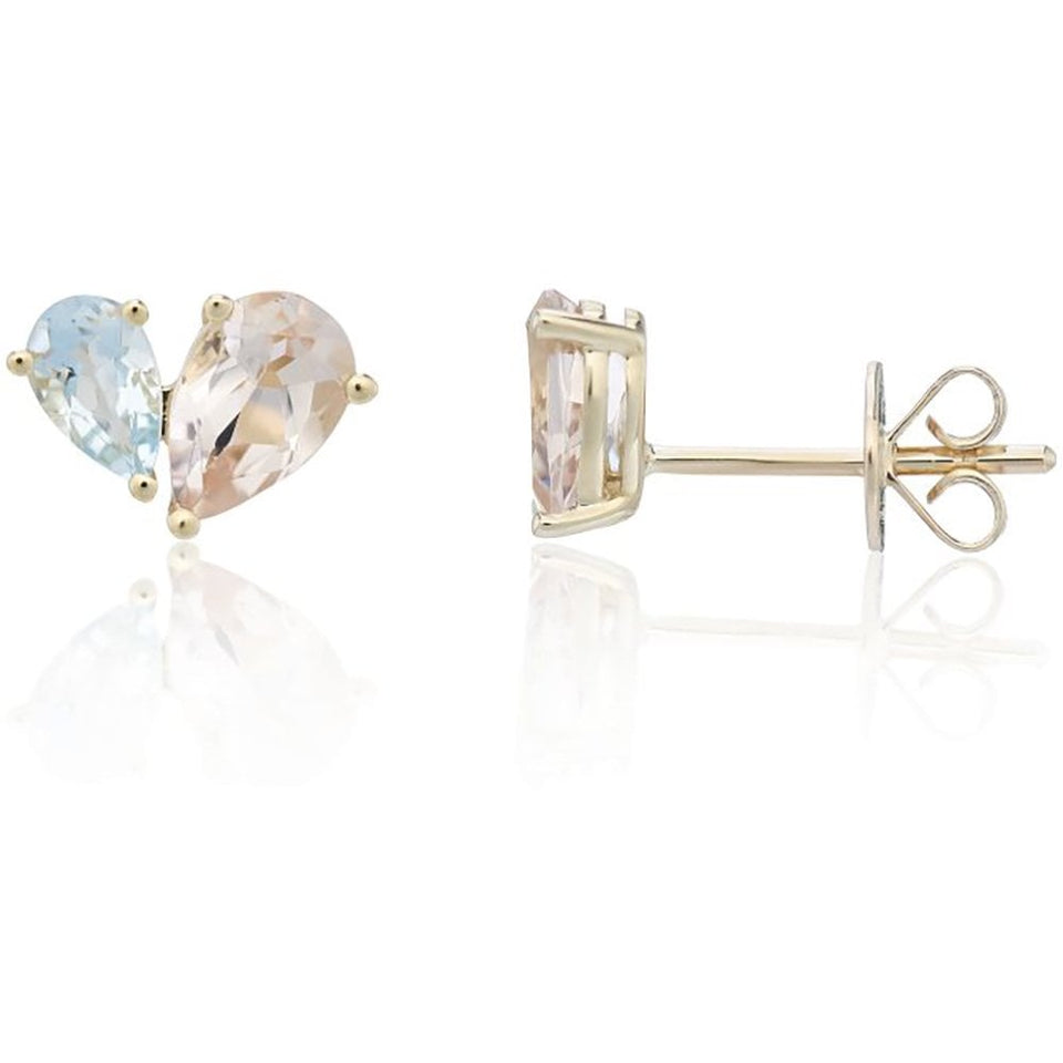Francis & Gaye 9ct Yellow Gold Aquamarine & Morganite Earrings