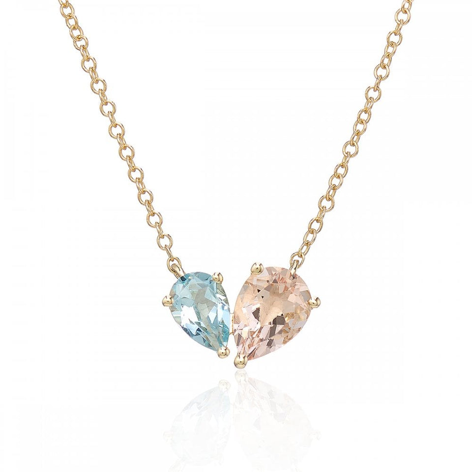 Francis & Gaye 9ct Yellow Gold Aquamarine & Morganite Necklace