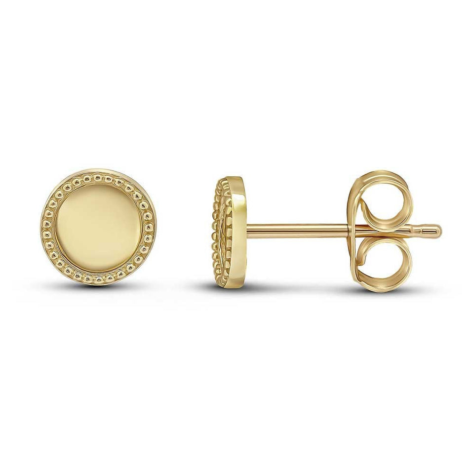 Francis & Gaye 9ct Yellow Gold Beaded Edge Circle Earrings