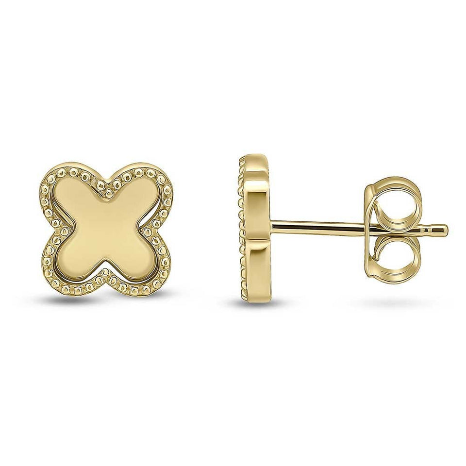 Francis & Gaye 9ct Yellow Gold Beaded Edge Clover Earrings