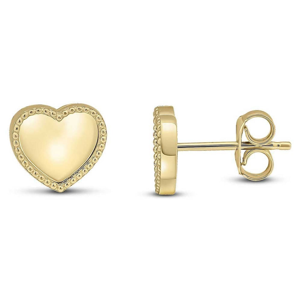 Francis & Gaye 9ct Yellow Gold Beaded Edge Heart Earrings