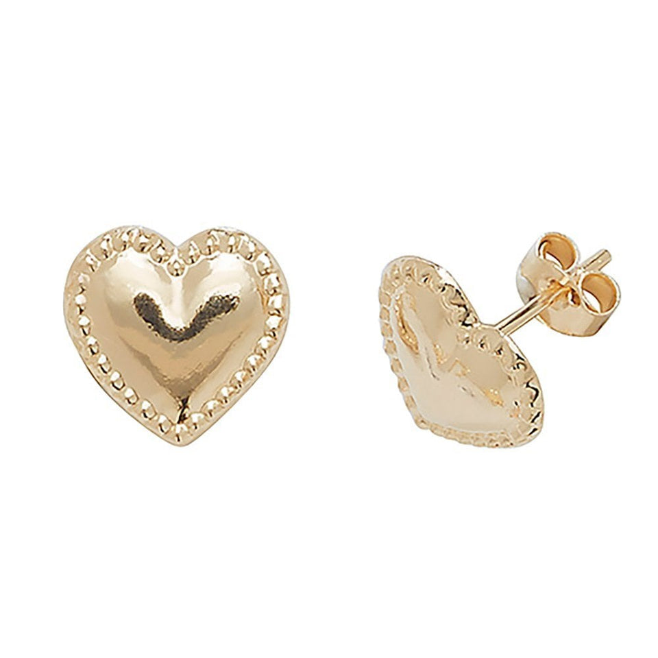 Francis & Gaye 9ct Yellow Gold Beaded Edge Heart Studs