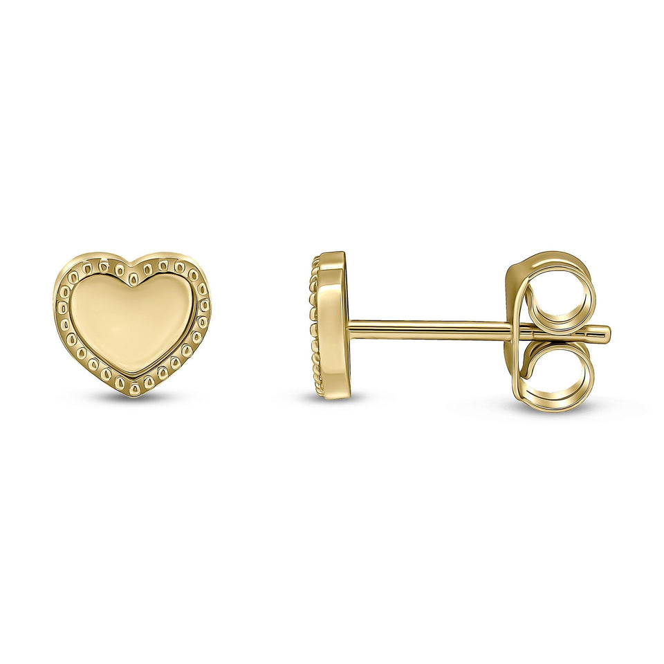 Francis & Gaye 9ct Yellow Gold Beaded Edge Heart Studs
