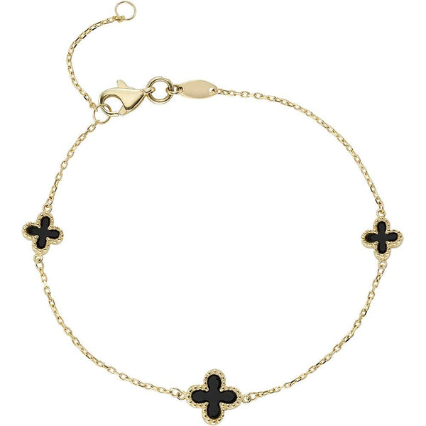 Francis & Gaye 9ct Yellow Gold Black Onyx 3 Flower Bracelet