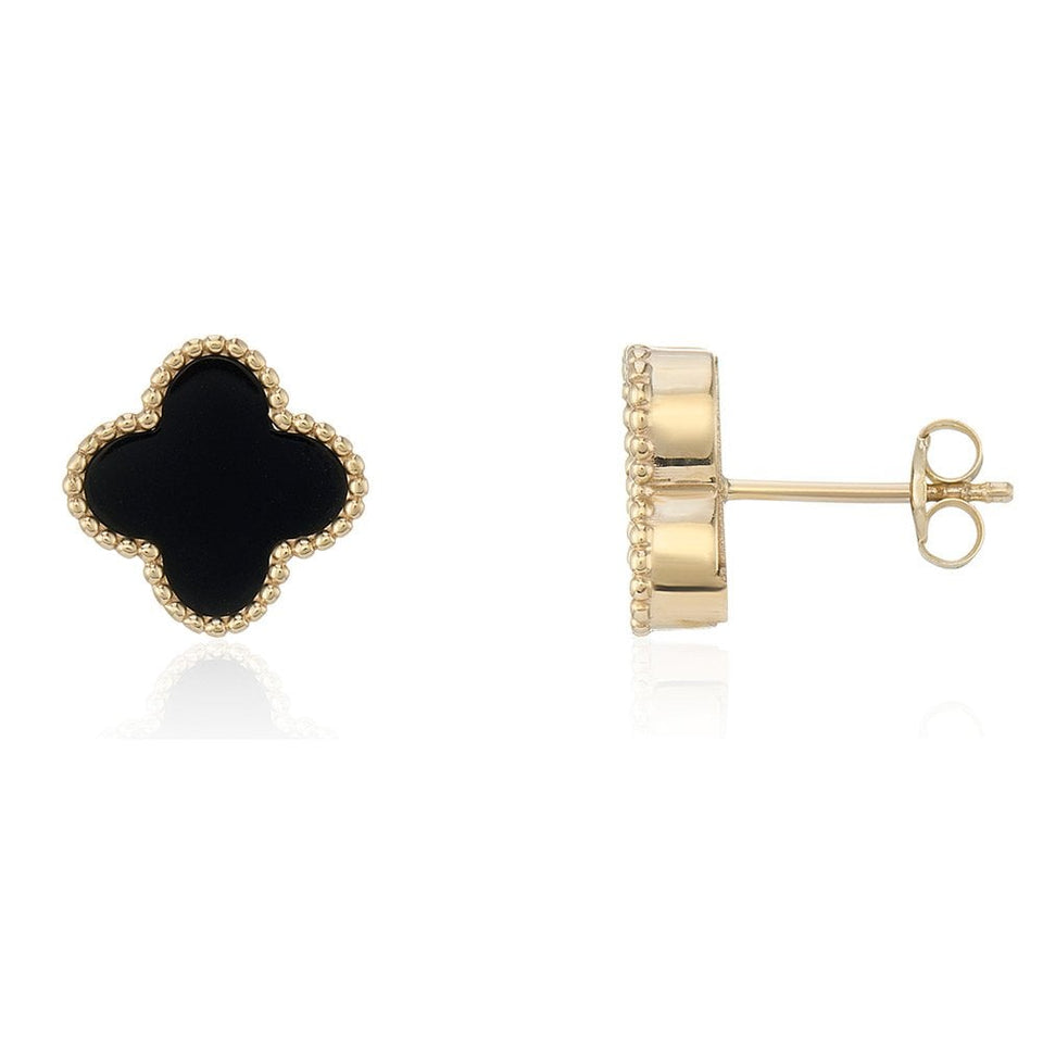 Francis & Gaye 9ct Yellow Gold Black Onyx Flower Earring Studs