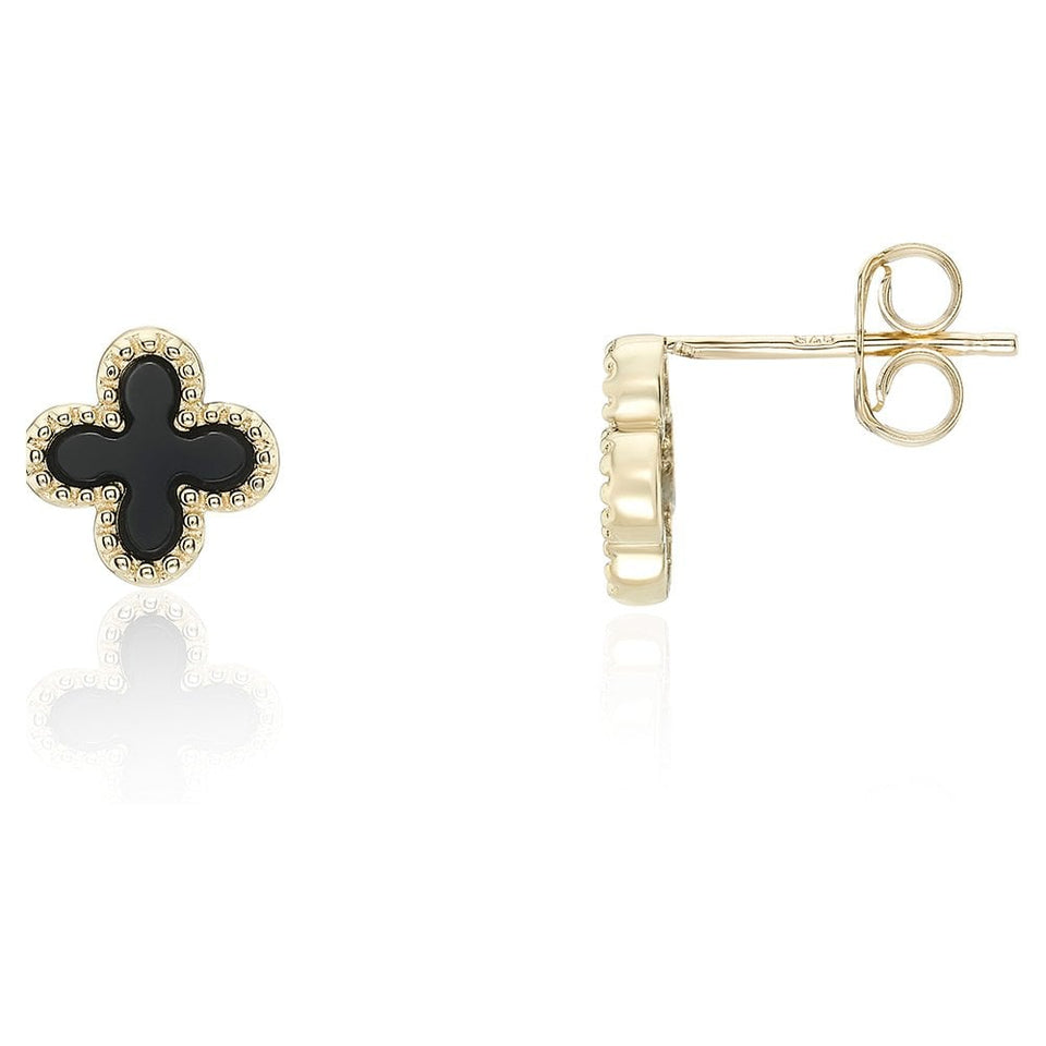Francis & Gaye 9ct Yellow Gold Black Onyx Flower Earrings