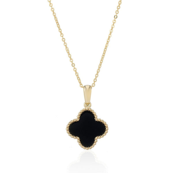 Francis & Gaye 9ct Yellow Gold Black Onyx Flower Necklace