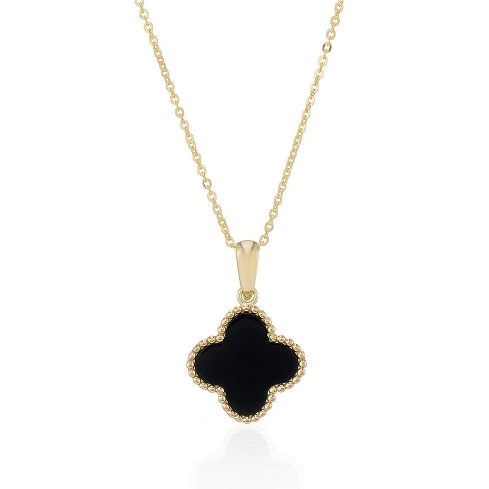 Francis & Gaye 9ct Yellow Gold Black Onyx Flower Necklace