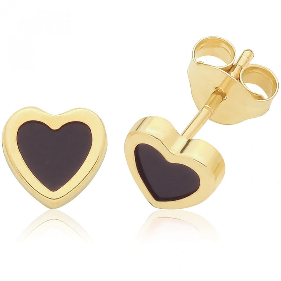 Francis & Gaye 9ct Yellow Gold Black Onyx Heart Earrings