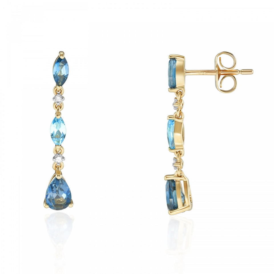 Francis & Gaye 9ct Yellow Gold Blue Topaz Earring Drops