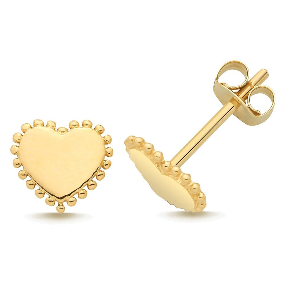 Francis & Gaye 9ct Yellow Gold Bobble Edge Heart Earrings