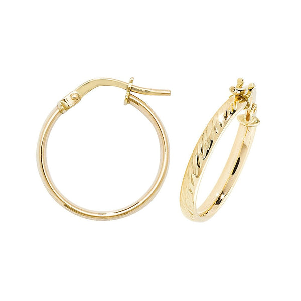 Francis & Gaye 9ct Yellow Gold Diamond Cut Earring Hoops
