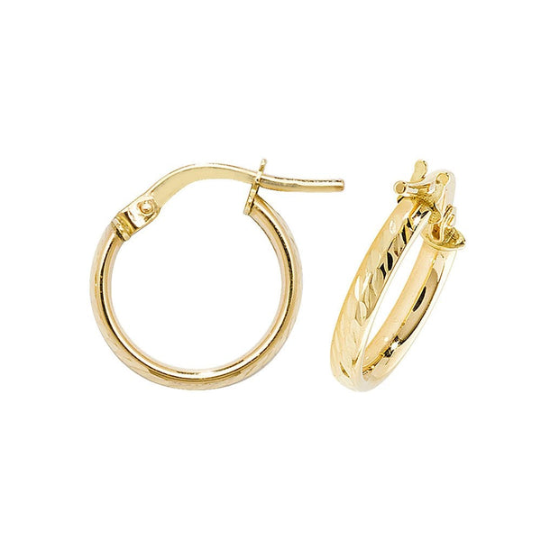 Francis & Gaye 9ct Yellow Gold Diamond Cut Earring Hoops