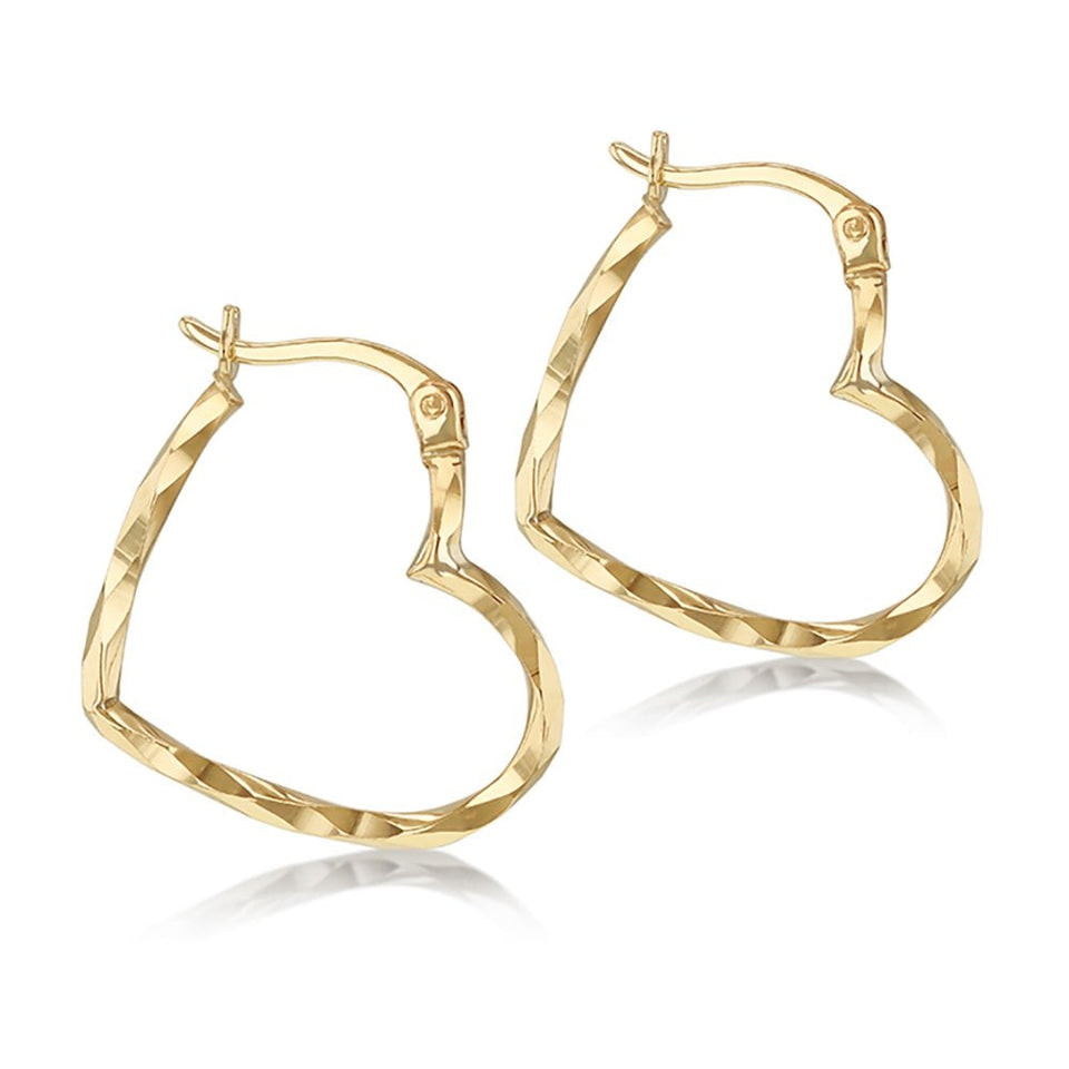 Francis & Gaye 9ct Yellow Gold Diamond Cut Heart Hoops