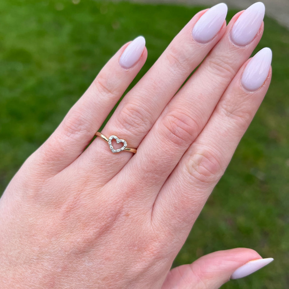 Francis & Gaye 9ct Yellow Gold & Diamond Heart Ring - UK Size 'M'