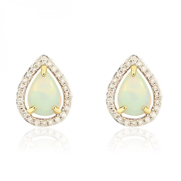 Francis & Gaye 9ct Yellow Gold Diamond & Opal Halo Ear Studs